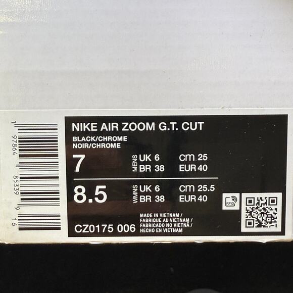 Nike Air Zoom GT Cut Black Chrome shoe CZ0175-006 men size 7 /Women 8.5 New - Picture 10 of 10